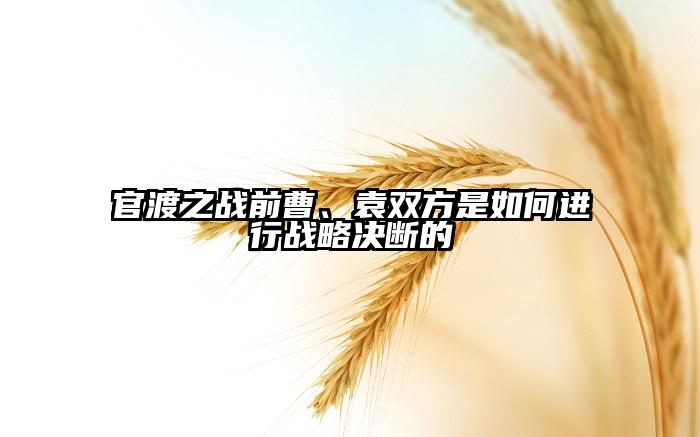 官渡之战前曹、袁双方是如何进行战略决断的