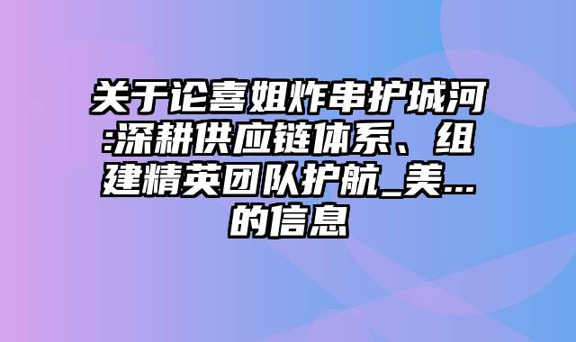 关于论喜姐炸串护城河:深耕供应链体系、组建精英团队护航_美...的信息