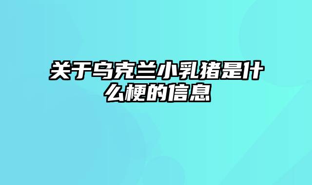 关于乌克兰小乳猪是什么梗的信息