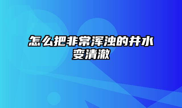 怎么把非常浑浊的井水变清澈