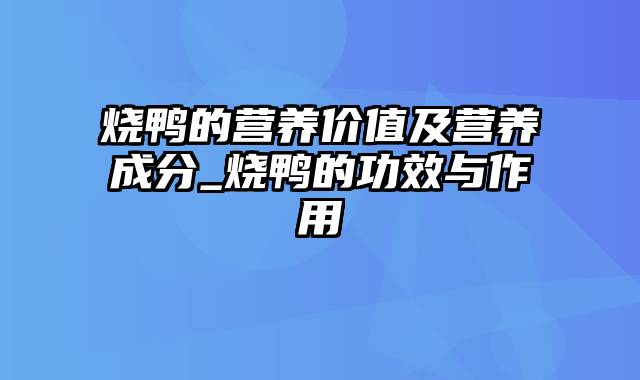 烧鸭的营养价值及营养成分_烧鸭的功效与作用