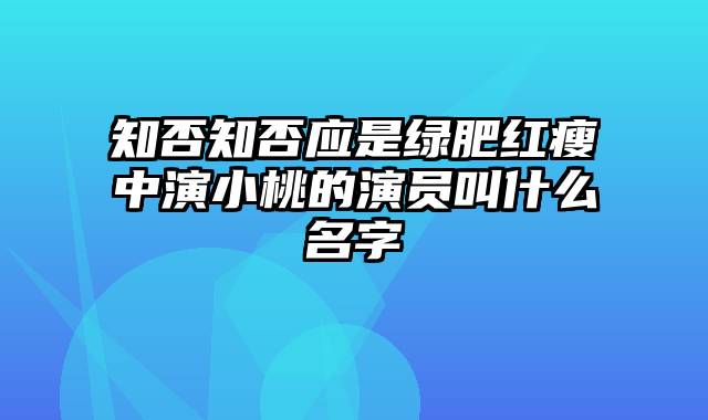 知否知否应是绿肥红瘦中演小桃的演员叫什么名字