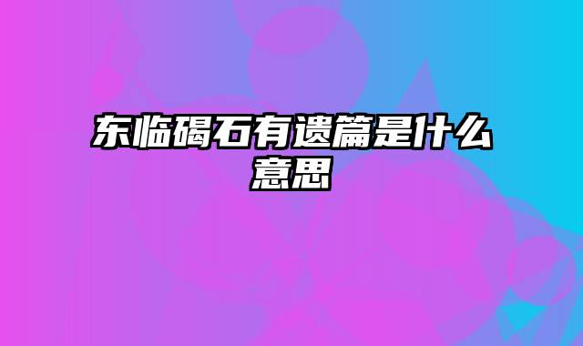 东临碣石有遗篇是什么意思