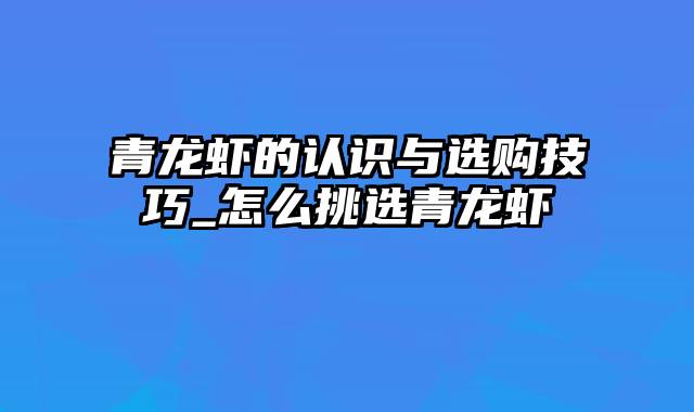 青龙虾的认识与选购技巧_怎么挑选青龙虾