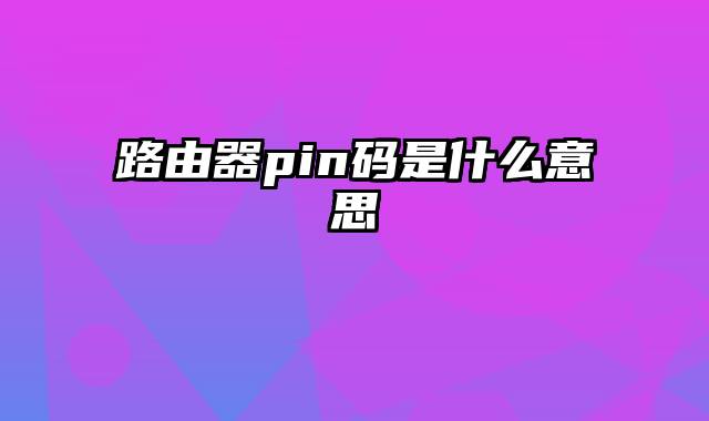 路由器pin码是什么意思