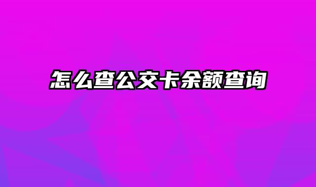 怎么查公交卡余额查询