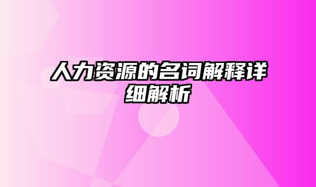 人力资源的名词解释详细解析