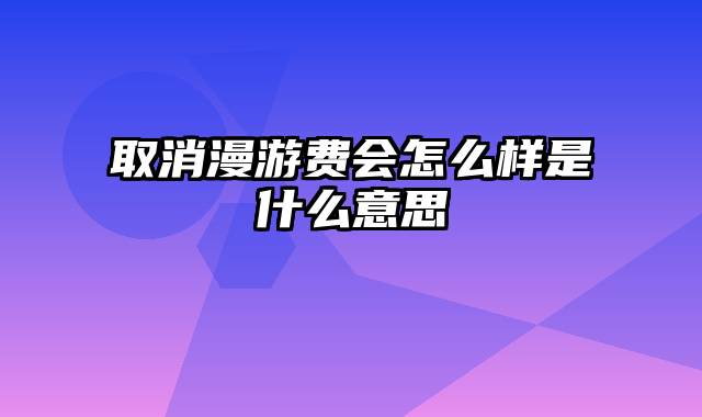 取消漫游费会怎么样是什么意思