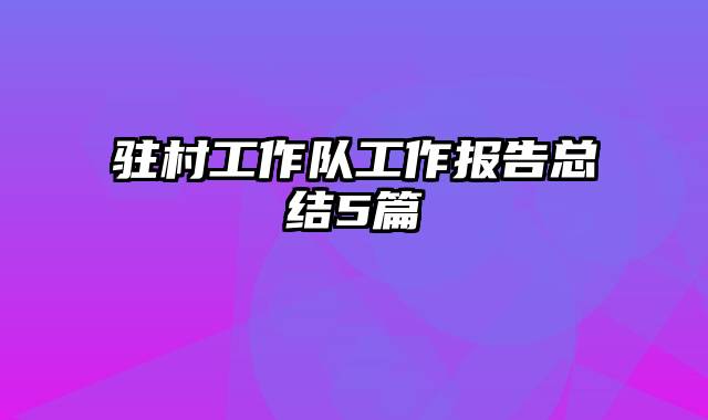 驻村工作队工作报告总结5篇