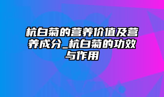 杭白菊的营养价值及营养成分_杭白菊的功效与作用