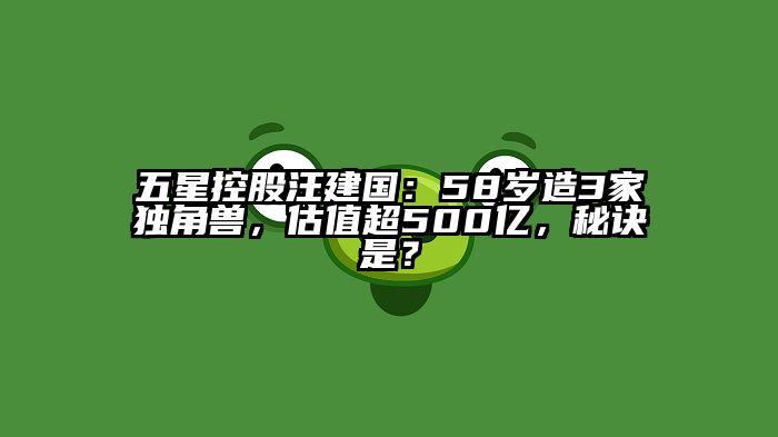 五星控股汪建国：58岁造3家独角兽，估值超500亿，秘诀是？