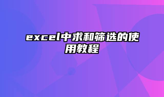 excel中求和筛选的使用教程