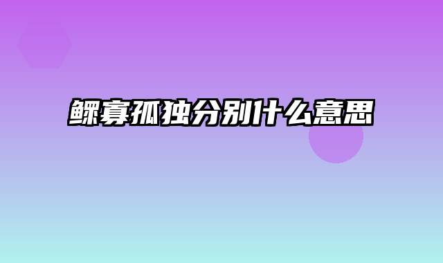 鳏寡孤独分别什么意思