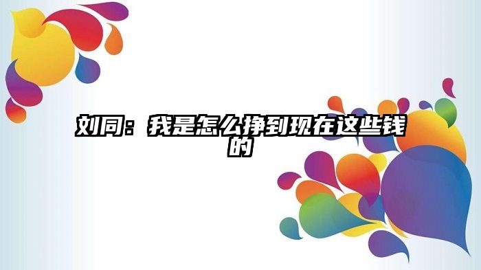 刘同：我是怎么挣到现在这些钱的
